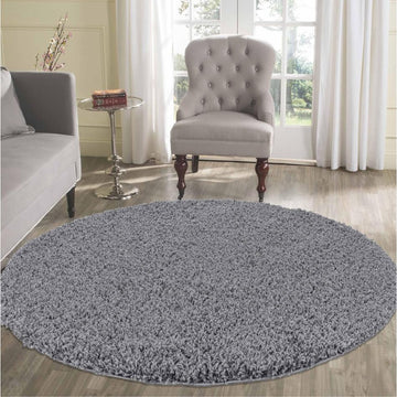 Oxford OXF00 Plain Plush Soft Stain-Resistant Textured Polypropylene Shaggy Dark Grey Round Rug-Desire Rugs-Rug Love - The Most Loved Rug Store